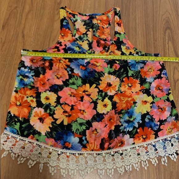 LOVE CULTURE bright neon colourful vintage boho floral crochet trim tank top - Picture 9 of 13